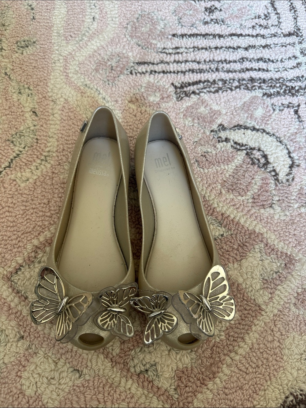 Mel by Melissa Metallic Gold Butterfly Peep-Toe Flats